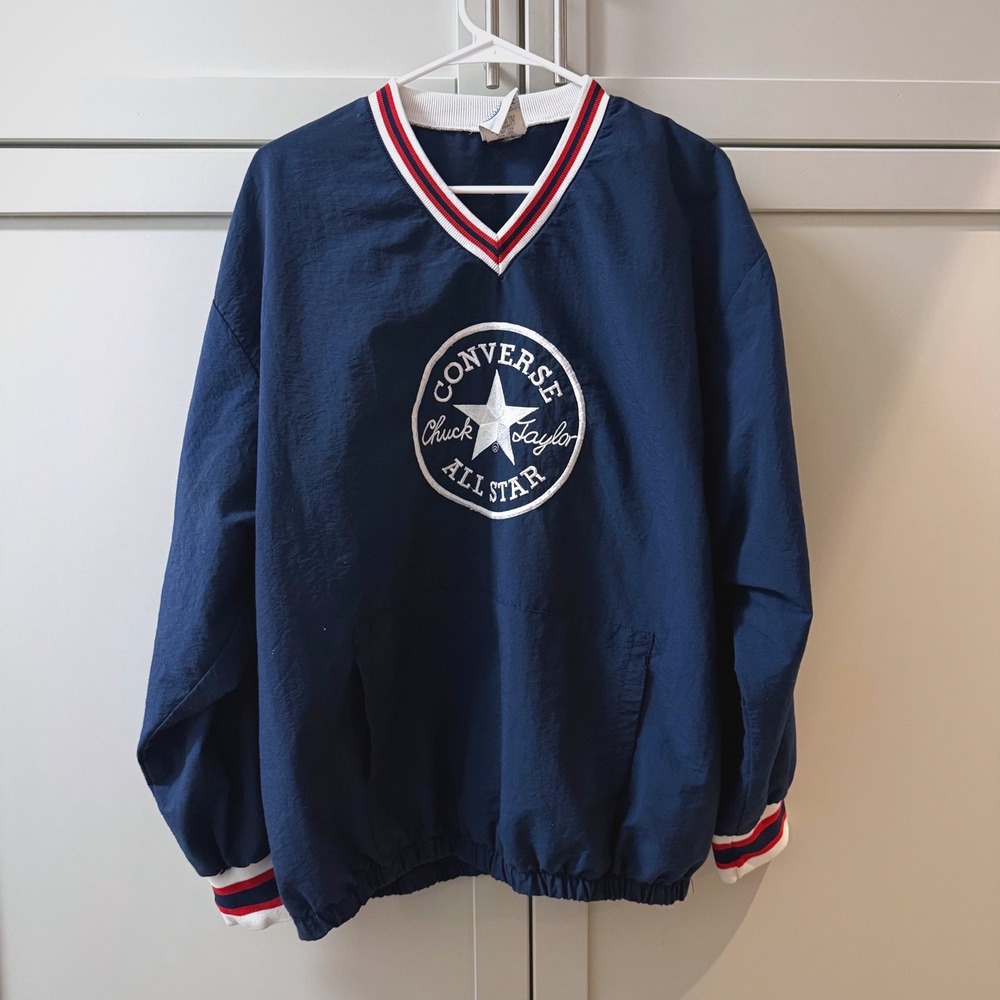 Vintage 90's Converse Chuck Taylor All Star Windbreaker Navy Blue XL Made in USA
